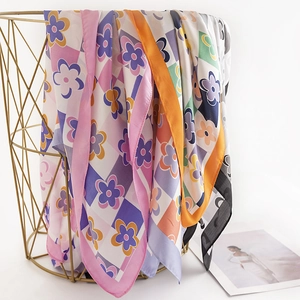Floral Geometric Print Square Scarf Satin Like Satin Neck Scarf Headscarf For Women Sweet Vintage Style Hair Wrap