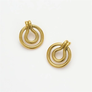 Minimalist twisted 18K gold plated stainless steel stud earrings with spiral texture