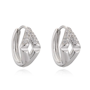 Silver geometric earrings with sparkling zircon stones and a polished metallic finish