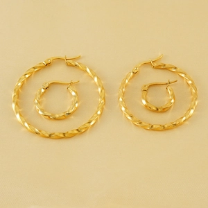Twisted Hoop Earrings 18K Gold Plated Stainless Steel Ripple Texture Minimalism Trendy Click Top Jewelry For Women