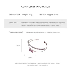 Detailed size specifications for the zircon bow double-layered open cuff bracelet