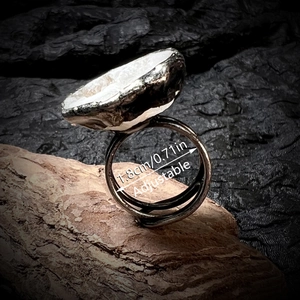 Vintage style handmade geode crystal ring with adjustable silver plated band for women