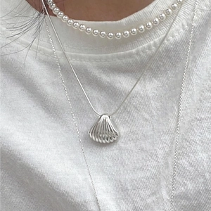 925 Sterling Silver Shell Pendant Necklace Minimalist Scallop Snake Bone Chain For Women Chic Jewelry