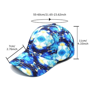 Tie-dye baseball cap with blue and yellow watercolor print for outdoor sun protection
