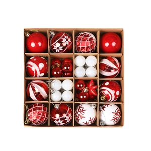 36pcs Red and White Christmas Tree Ornaments Set with Snowflakes and Glitter in Box