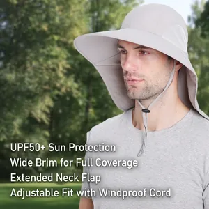 Outdoor Sun Hat With Large Brim Neck Flap UPF 50 Quick Dry Nylon Breathable Fisherman Hat For Fishing Hiking