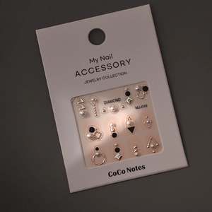 Kit stickers ongle perle minimaliste avec pièces métalliques géométriques et décors 3D