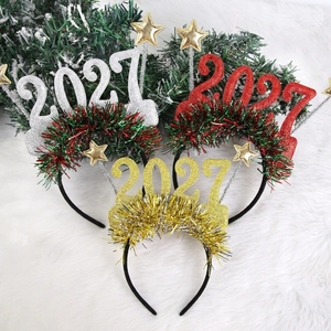 New Year Headband 2027 Glitter Star Tinsel Party Hair Hoop Festive Decoration Headpiece Celebration Accessories