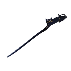 Bastoncino per capelli gatto nero in acetato con strass brillanti per acconciature