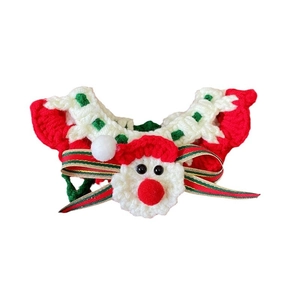 Handmade crochet Christmas pet collar with reindeer decor for small dogs and cats