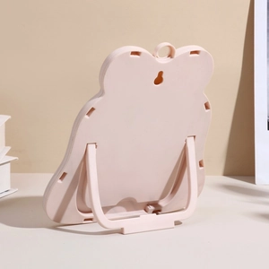 Specchio per trucco rosa a forma di orso con supporto pieghevole e fiocco carino