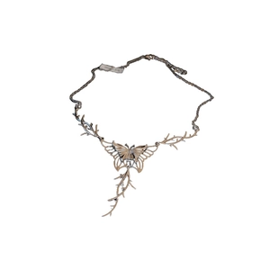 Gothic butterfly necklace with thorn branch design and vintage silver finish