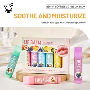 Nourishing lip balm set with Vitamin E and honey in various fruit scents