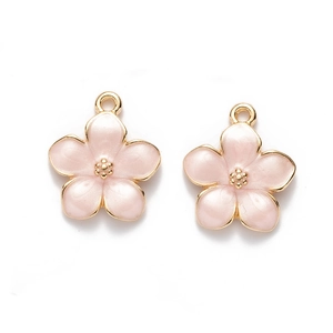 Two pink cherry blossom alloy charms with gold plating for DIY jewelry making and crafts