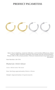 Macro detail of S925 sterling silver large C-shape hoop earrings with 35mm size