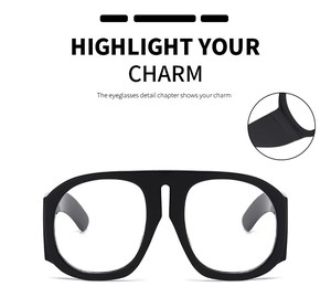 Detail view of large-frame color-blocking glasses showing durable hinge structure