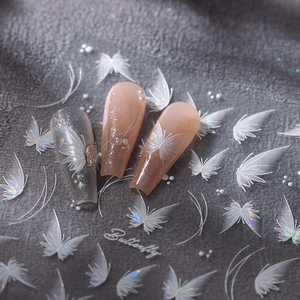 Stickers ongles papillon holographiques 3D avec motifs nœuds blancs et mini perles
