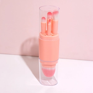 Pink 5-in-1 retractable makeup brush set for powder and eyeshadow blending