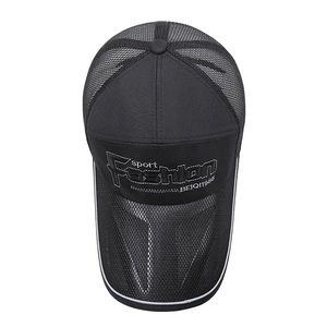 Black outdoor sport mesh cap with breathable mesh design and fashion embroidery