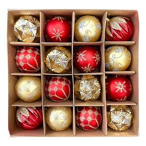 Detailed set of 16 red and gold Christmas ball ornaments with glitter and matte finishes