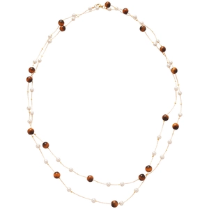 Elegante Halskette mit Tigerauge-Stein, weißen Perlen und goldener Kette für Damen