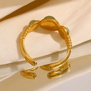 Adjustable 18K gold plated stainless steel ring with three green aventurine gemstones