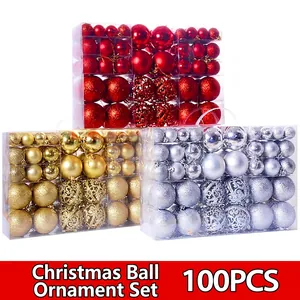 Christmas Ball Ornaments Shatterproof Plastic Hanging Baubles Shiny Matte Glitter Hollow For Holiday Tree Decoration