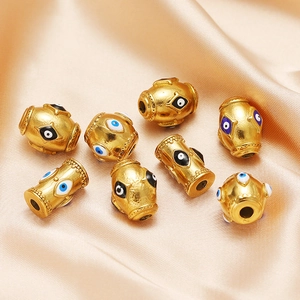 Evil Eye Spacer Beads Stainless Steel Gold Plated Enamel Cylinder Oval Large Hole Double Sided For DIY Jewelry Making