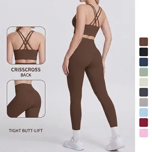 Ensemble de Yoga pour Femmes Soutien-Gorge de Sport Dos Croisé et Legging Taille Haute Haut Et Pantalon Fitness