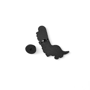Cute black dinosaur doctor enamel brooch with rubber clutch and textured metal back