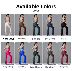 Detailed grid showing ten color options of the backless flare pant yoga jumpsuit