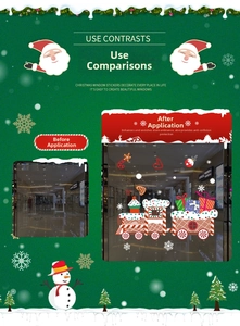 Visual comparison showing festive Santa train and snowflake window decals applied to glass