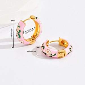 Detailed view of enamel flower hoop earrings showing precise 22mm outer diameter size