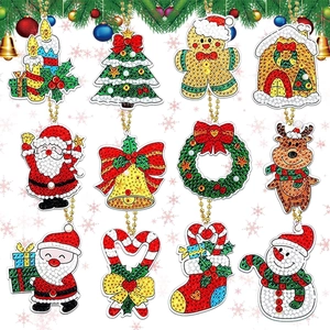 12-Piece DIY Christmas Diamond Painting Keychain Kit with festive holiday characters