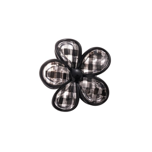 Floral acrylic hair claw clip with black and white grid patterns and polished finish