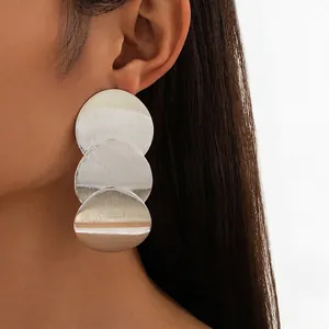 Geometric Round Discs Drop Earrings Brushed Alloy Matte Minimalist Fashion For Women Trend Style Elegant Accessory