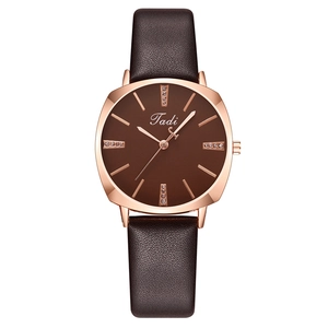 Elegant square rose gold watch with brown leather strap and diamond dial markers