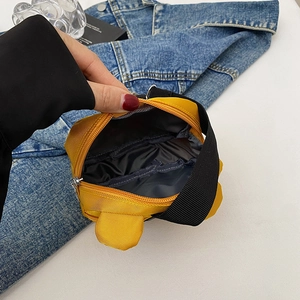 Mini sac bandoulière tendance en nylon jaune vif avec oreilles décoratives et sangle noire