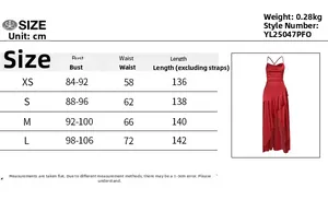 Detailed size chart for the elegant backless slit evening gown showing XS to L dimensions