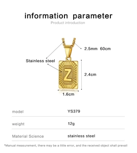 Detailed size specifications for gold stainless steel letter Z initial pendant necklace