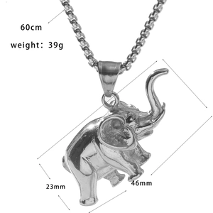 Silver elephant pendant necklace dimensions showing 60cm chain and 46mm width detail