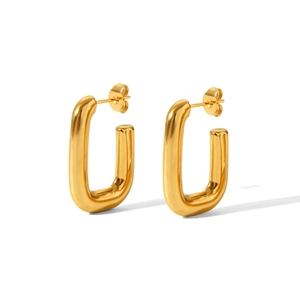 Golden U-shaped thick stainless steel earrings with polished geometric metal finish