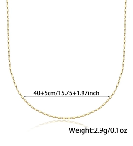 Detail shot of golden necklace chain measuring 40+5cm and weighing 2.9g for women
