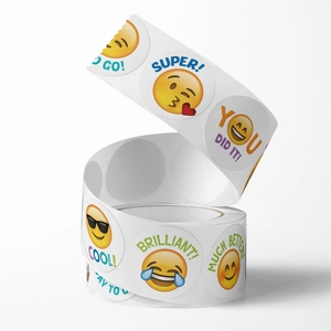 500-count roll of colorful emoji motivational stickers for teacher and student rewards