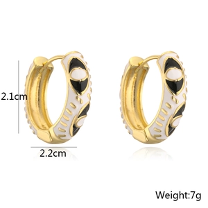 Detail view of 18K gold plated eye earrings with size dimensions and weight info