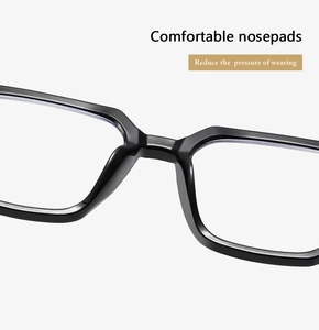 Close-up of comfortable integrated nose pads on black square glasses frame for pressure relief