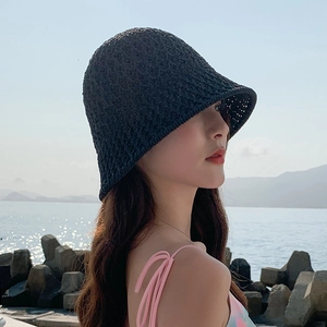 Chapeau bob en tricot noir respirant pour femme, protection solaire idéale pour l'été
