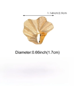 Detailed size chart and specs for golden ginkgo leaf ring with 1.14 inch width measurement