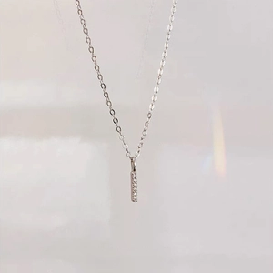 Elegant 14k gold plated silver bar necklace with sparkling row of diamonds for women