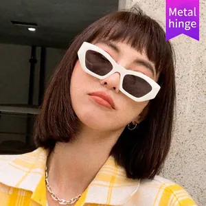 Chic white irregular frame sunglasses with dark lenses and durable metal hinges